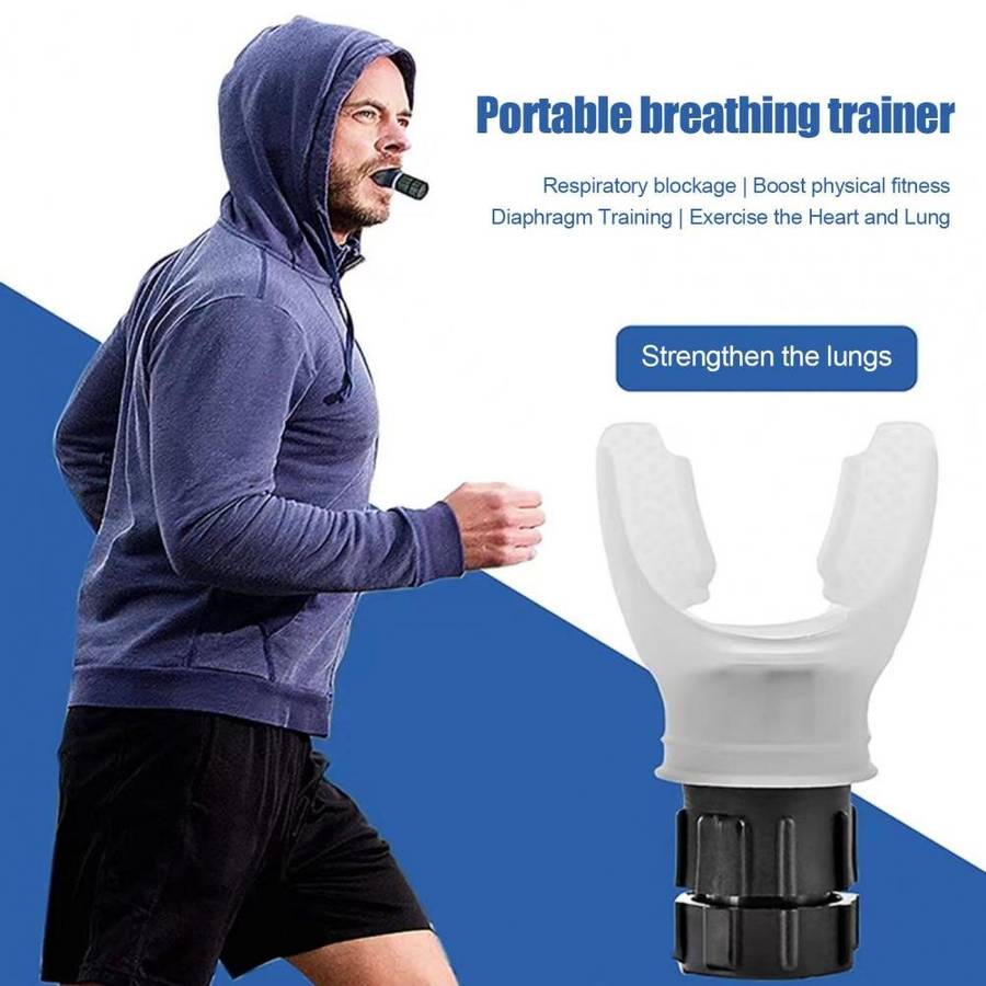 Blue - KALOAD 1PCS Portable Mouthpiece Silicone Breathing Trainer for Lung Capacity Oral Muscular Fi
