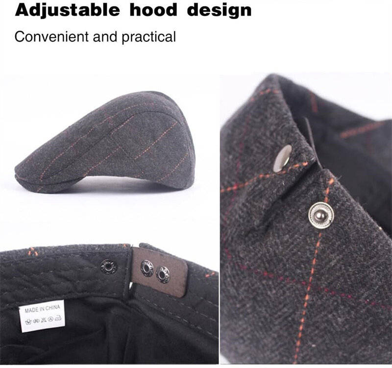 Grey - Collrown Men Beret Cap Adjustable Cotton Flat Cap Retro Duck Tongue Cap Warm Forward Cap Driv