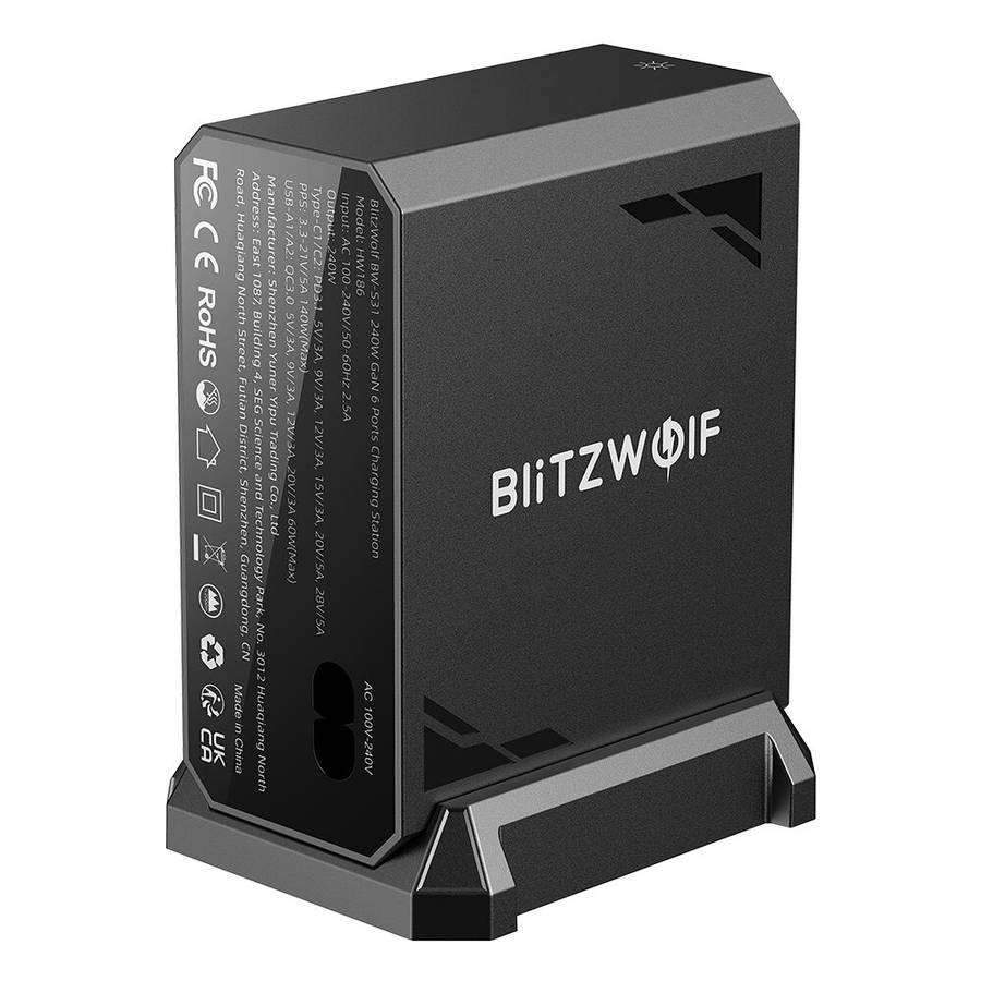 Black - [GaN Tech] Blitzwolf BW-S31 240W 6-Port USB PD Charger 4USB-C+2USB-A QC PD Digital Display F