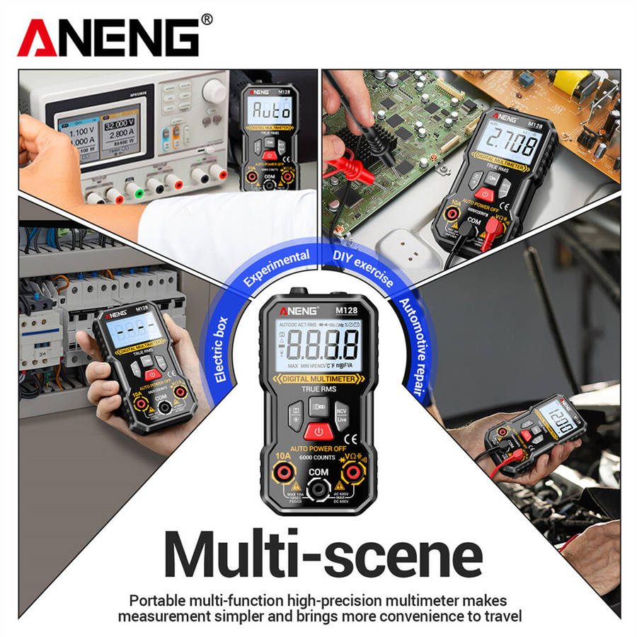 Red - ANENG M128 Digital Multimeter True RMS 6000 Count Backlit Screen Auto Range AC DC Voltage Curr