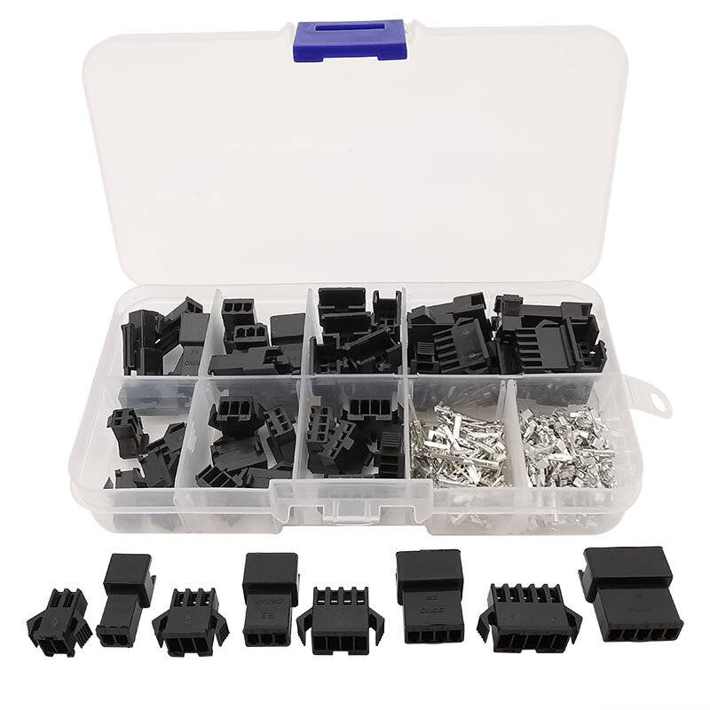 200Pcs 2.54mm Pitch JST SM Connector Kit 2/3/4/5Pin Male/Female Housing Pin Header Crimp Terminals E