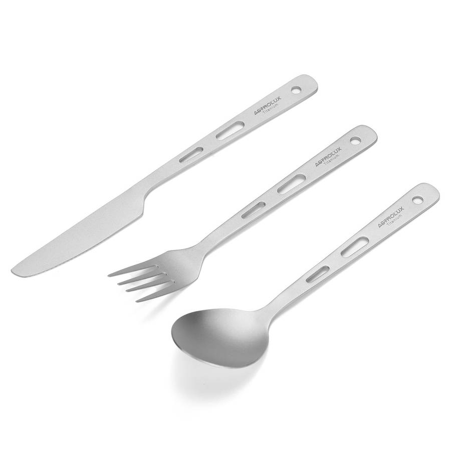 Set 1 - Astrolux Ti-FS1 Titanium Flatware Set Titanium Flatware Knife Fork Spoon Set Lightweight Ti