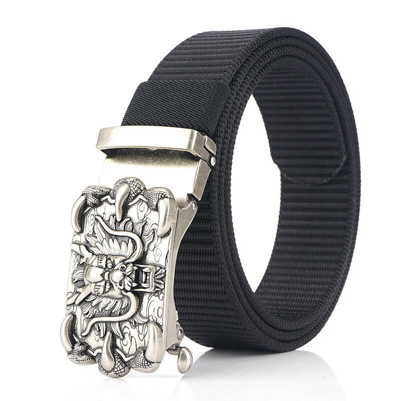 Army Green - ZANLURE Men's High-Grade Nylon Tactical Belt with Dragon Pattern Toothless Automatic Al