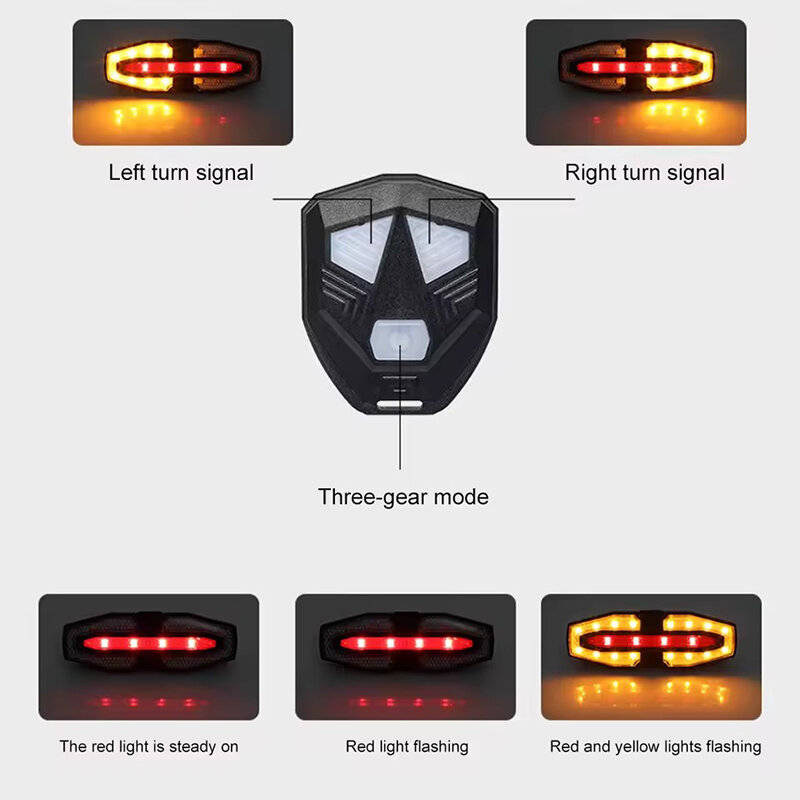Black - BIKIGHT Bicycle Solar Charging Wireless Remote Control Turn Signal Taillights USB Rechargeab