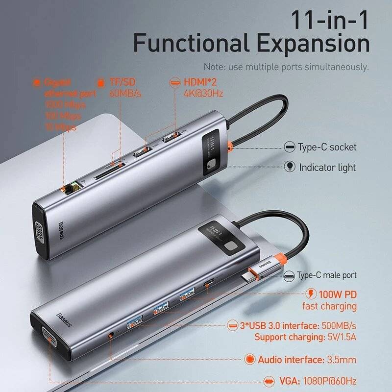 [Triple Display] Baseus 11-In-1 MST USB Type-C Hub Docking Station Adapter With Dual 4K HDMI HD Disp