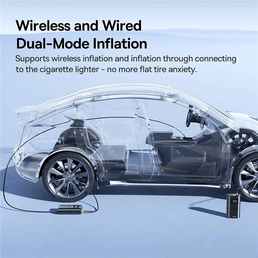 Black - BASEUS BS-CG034 Corded and Cordless 2-in-1 Tire Inflator 75W LCD Display Car Tire Inflator P