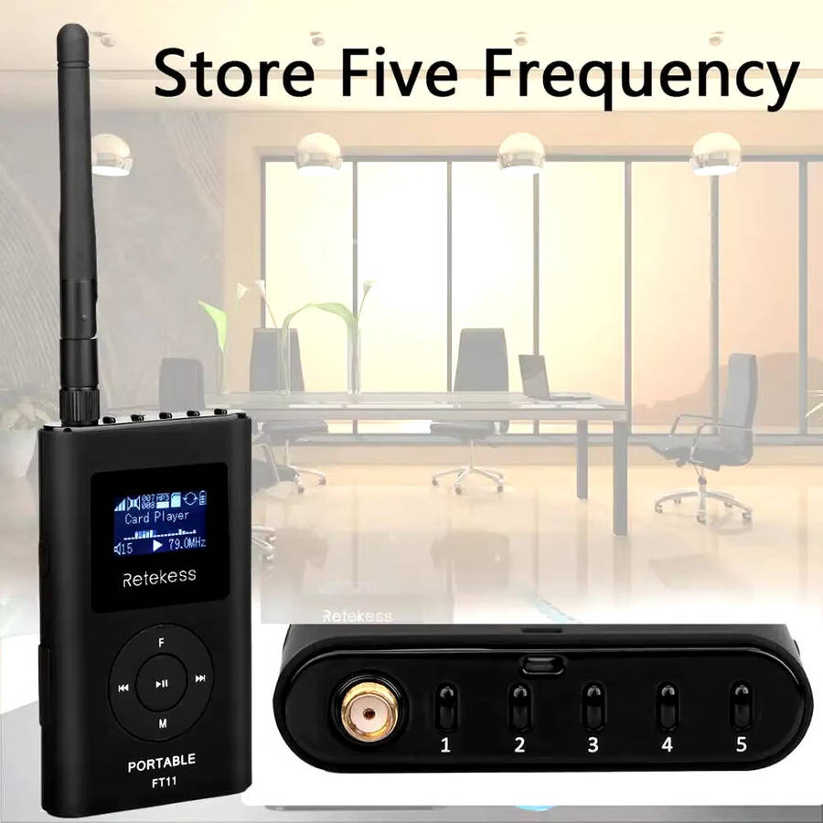 Black - Retekes FT11 FM Transmitter Microphones Wireless MIC Transmitter for Church Tour Guide Meeti
