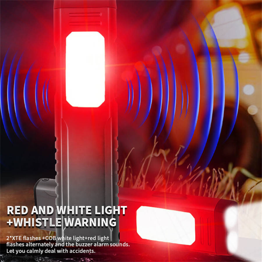 Grey - Multi-Functional USB Rechargeable Work Light with Pen Clip and Buzzer Strong Magnetic COB Alu