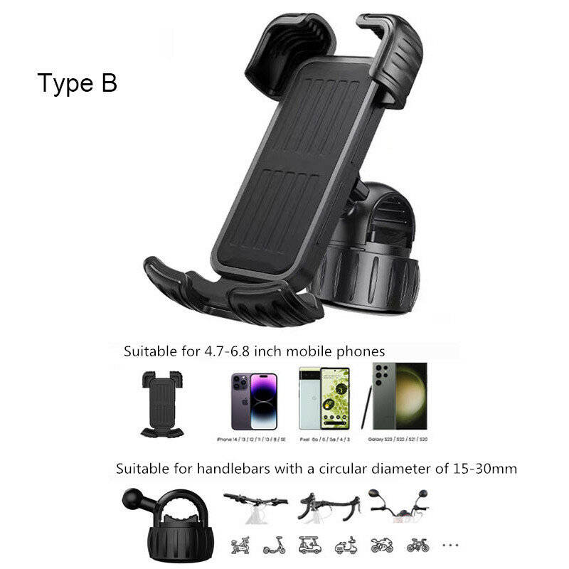 Type B - XANES YYS-443 Phone Holder 4.7"-6.8" Adjustable Phone Clip Stand Shockproof Portable Bike H