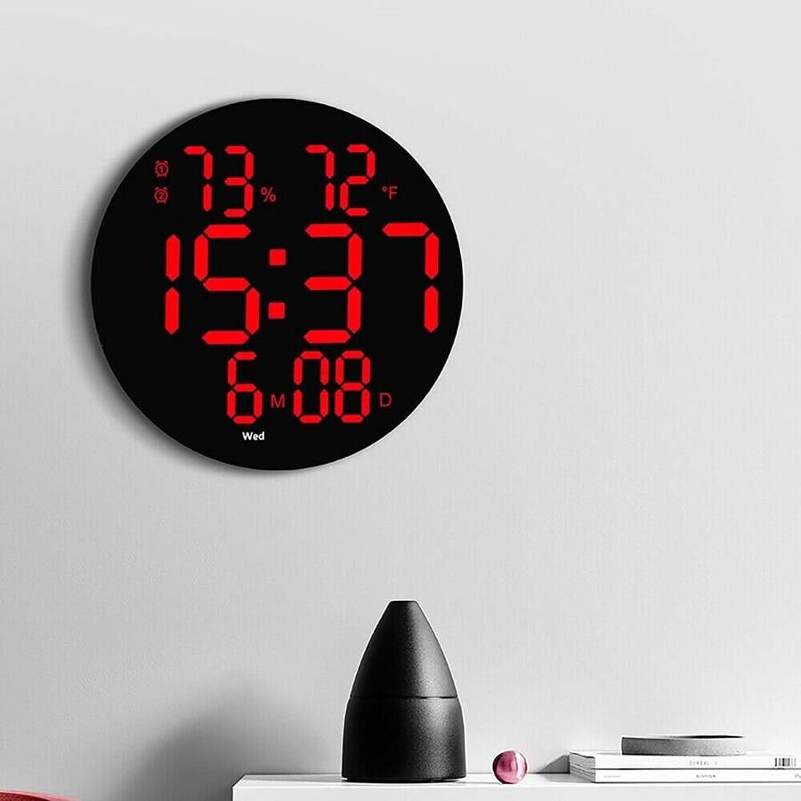 White - AGSIVO 10 Inch Digital Wall Clock With Remote Controller / Dual Alarm Clock / Calendar / Tem