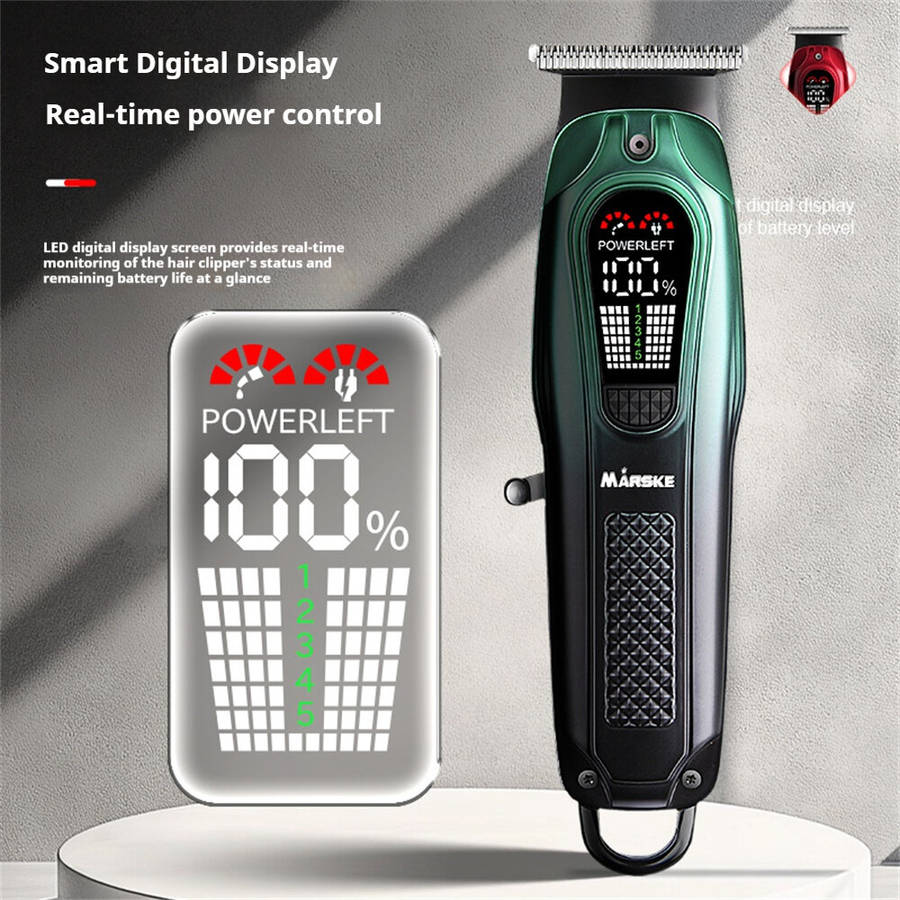 Red - MARSKE MS-5067 Hair Clipper 1800mAh Rechargeable Battery LED Display Cordless USB Charge Profe