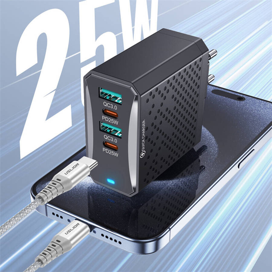 White & EU Plug - USLION BK303 100W 4-Port USB PD Charger 2USB-A+2USB-C PD QC3.0 Fast Charging Wall