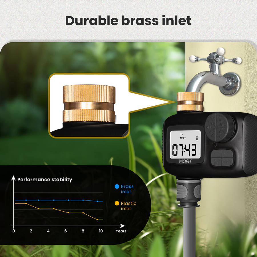 BSP - MOES 1-Outlet Water Timer IP55 Waterproof Brass Inlet Rotary Knob Button Control With LCD Disp