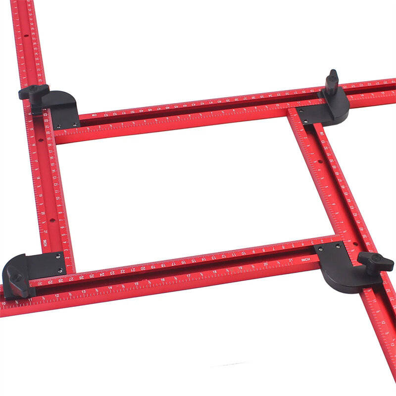 Red - Adjustable Aluminum Router Jig Frame 53cm Square Router Template Guide 0-500mm Groove Router J