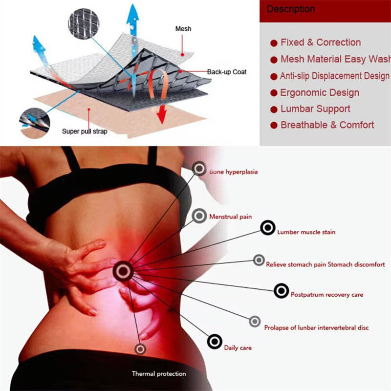 L - KALOAD Heating Waist Belt Steel Plate Warm Heating Lower Back Supports Waist Brace Support Belt