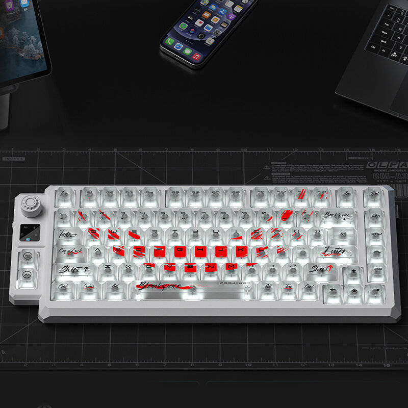 Pink - LANGTU T75 Tri-mode Gaming Mechanical Keyboard with Multimedia Knob83+2 Keys Customized Hot S