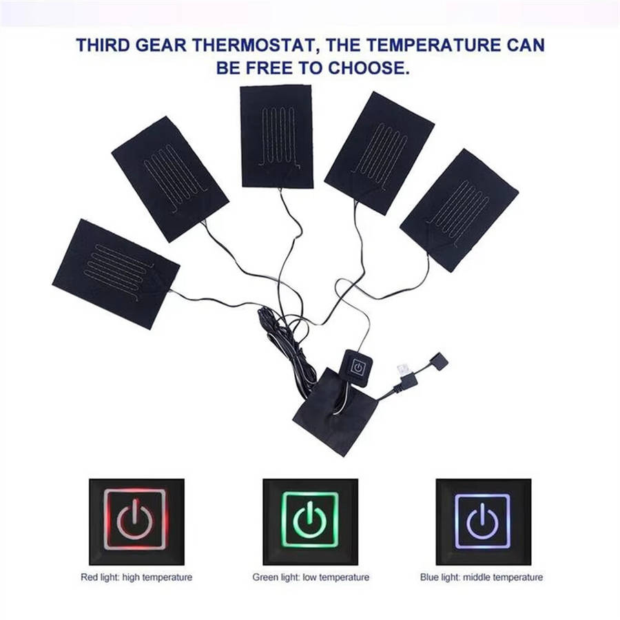 Black - 5 In 1 Electric USB Heating Pad Lightweight Portable Three-speed Adjustable USB Heating Pad