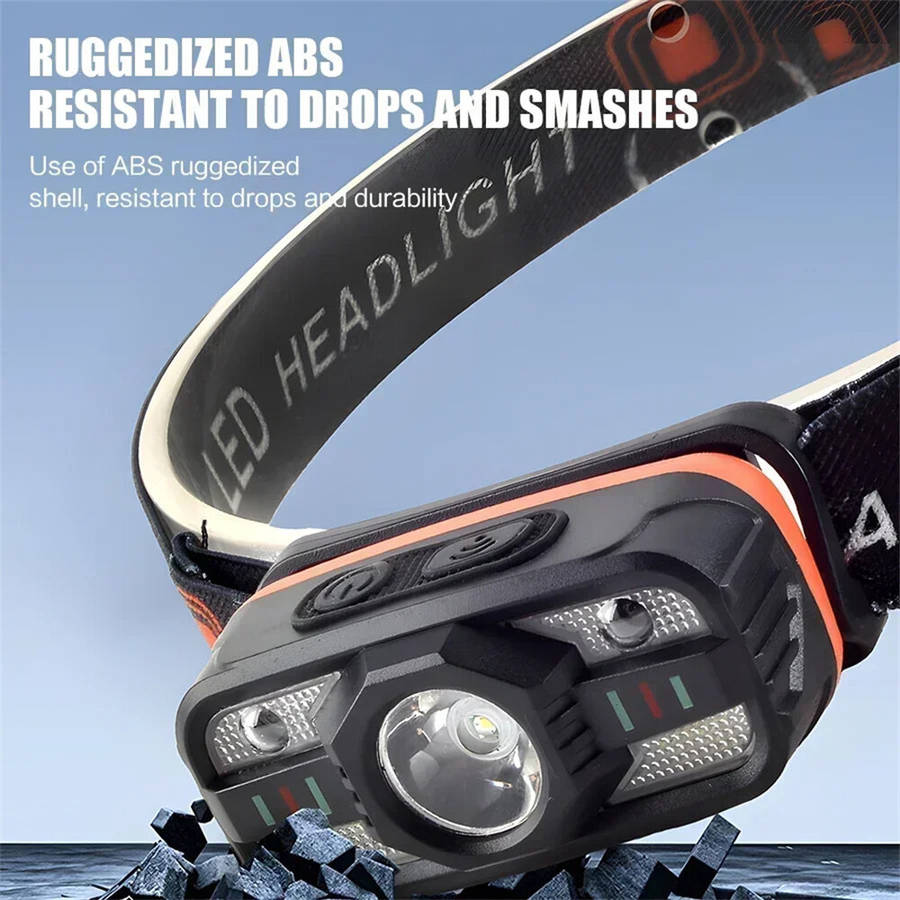 Black - Mini Rechargeable LED Headlight Powerful Inductive Head Lamp White and Red Light Outdoor Cam