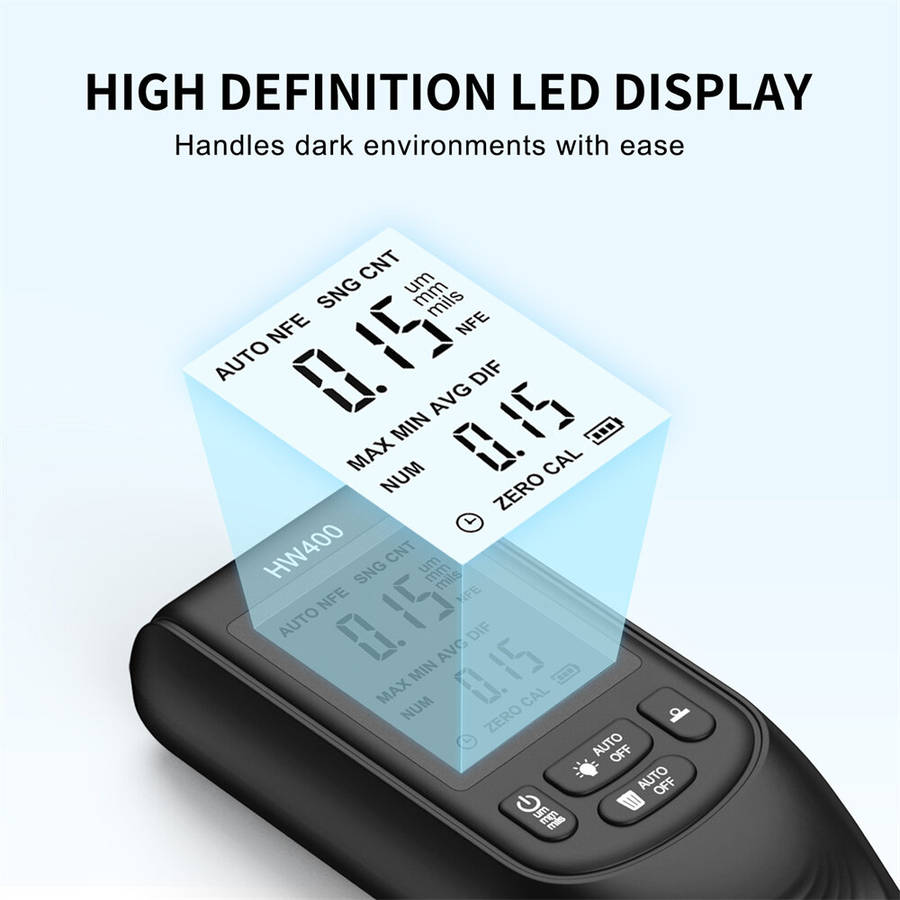 Black - HW400 High Precision Car Paint Thickness Gauge Tester Highly Sensitive Probe Coating Thickne