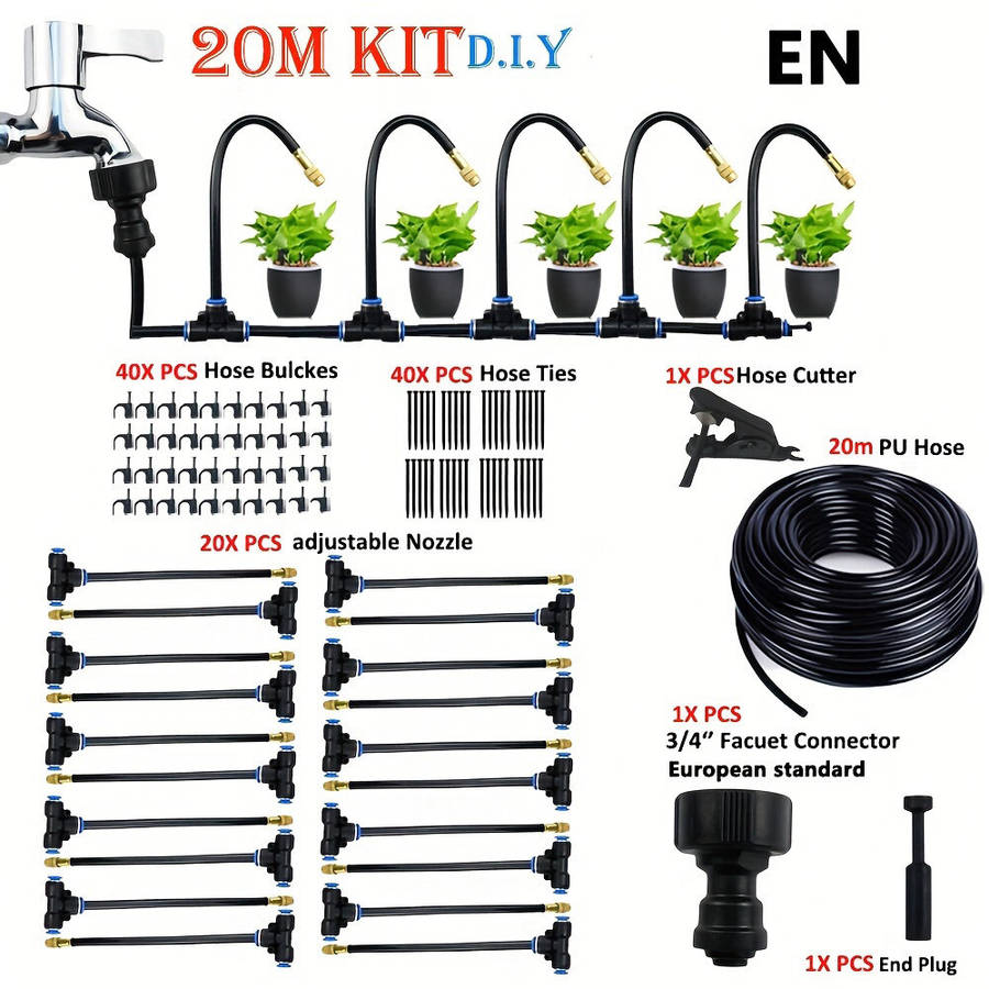 #1 - Professional Mist Rotating Nozzle Automatic Watering Kit 20m Universal Drip Irrigation Kit Adju