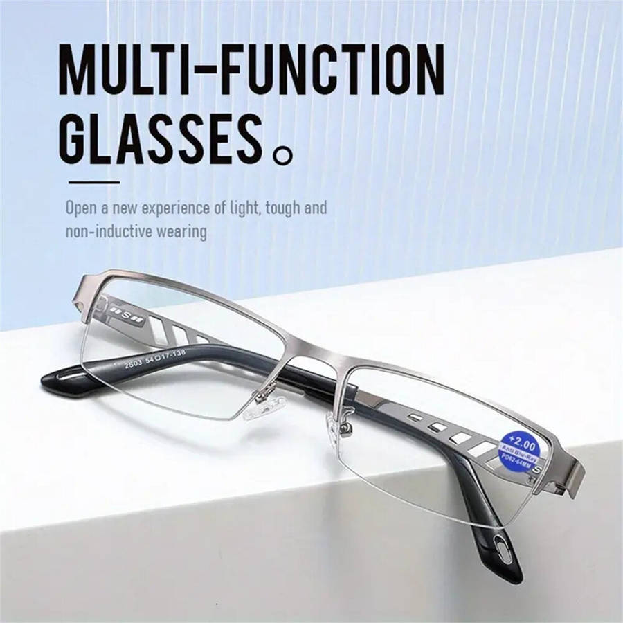 +250 - 1 Pair Half Frame Anti-blue light HD Reading Glasses Business Style Men's Presbyopia Eyewear