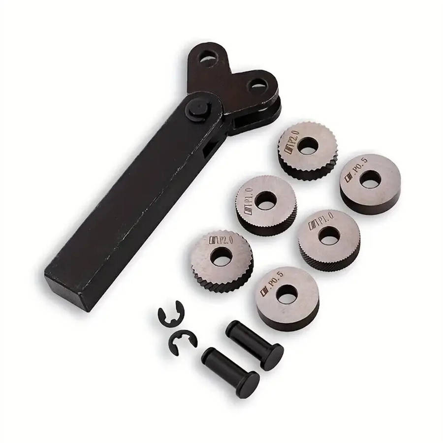 7PCS - 7pcs Steel Dual Wheel Knurling Tool Set with Diagonal Linear Knurl Wheel 0.5/1/2mm Pitch