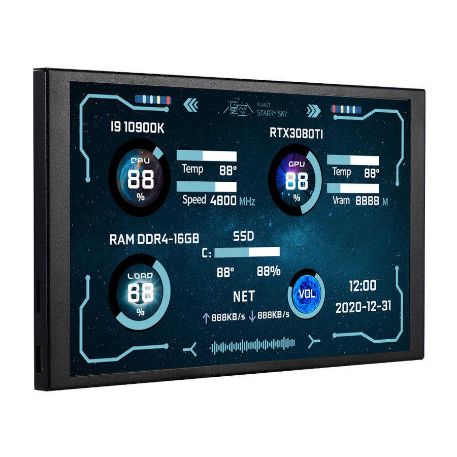 White - Turing Smart Display 8 inch IPS Sub-screen Chassis Type-C Computer Monitoring USB Free AIDA6
