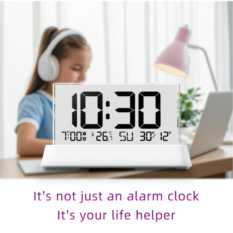 White - 3572 Multifunctional Digital Alarm Clock Large LCD Screen Display Dual Alarm Temperature Hum