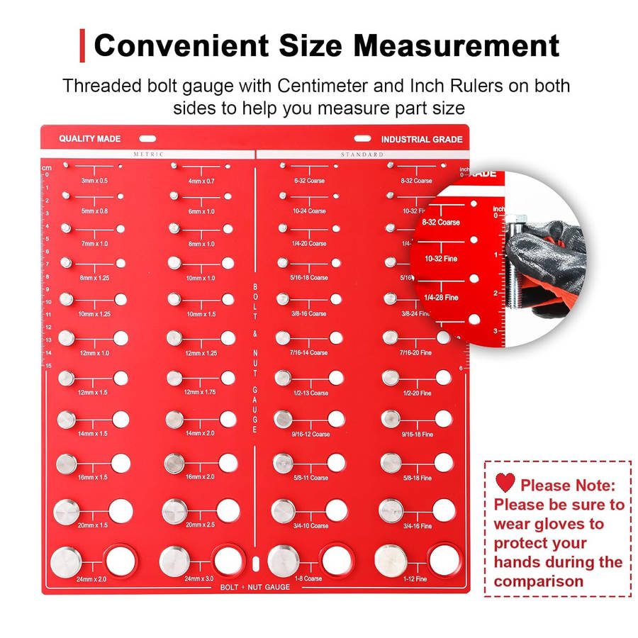 44 Nut and Bolt Thread Checker Bolt Size and Thread Gauge Identifier Standard Ruler with Inches and