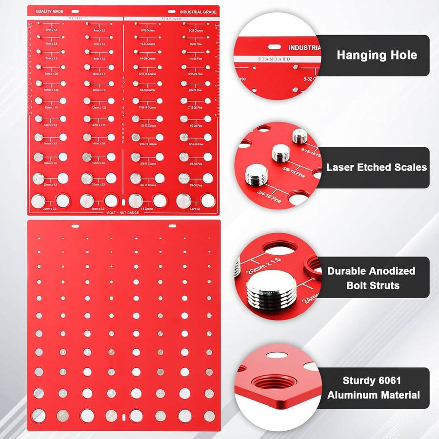 44 Nut and Bolt Thread Checker Bolt Size and Thread Gauge Identifier Standard Ruler with Inches and