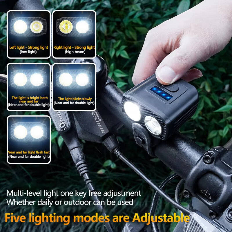 Black - BIKIGHT Mini Bike Headlight 550lm Brightness Dual Distance Beam 5 Modes Lighting Type-C Rech