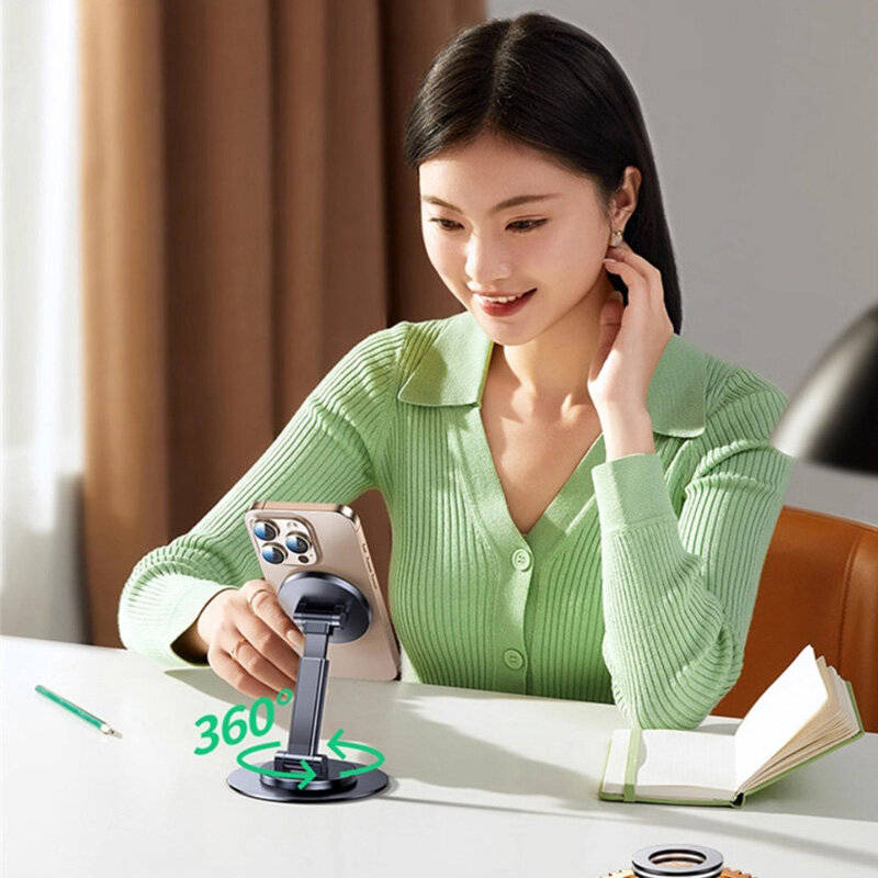 Black - UGREEN LP862 Magnetic Phone Stand Holder 360 Rotatable with N52 Magnets Adjustable Height fo