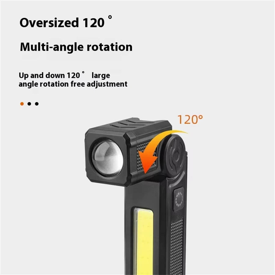Black - Multi-Functional Portable Work Light Rotating L-shape LED Flashlight Magnetic USB Charging S