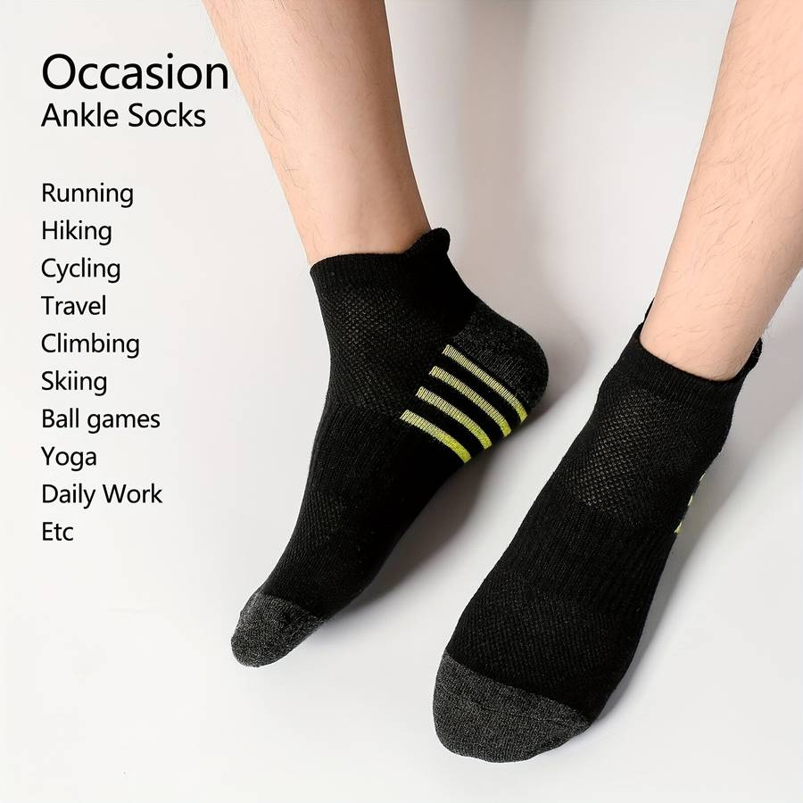 Black - 12 Pairs Men's Stripe Ankle Socks Casual Breathable Mesh Soft Comfortable Low Cut Elastic Fi