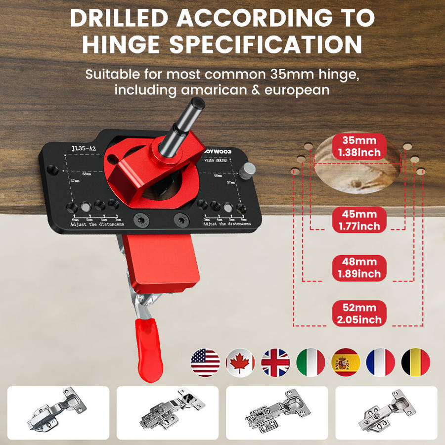 #B - ENJOYWOOD Aluminum Alloy 35MM Hinge Boring Hole Drill Guide Hinge Jig with Clamp For Woodworkin