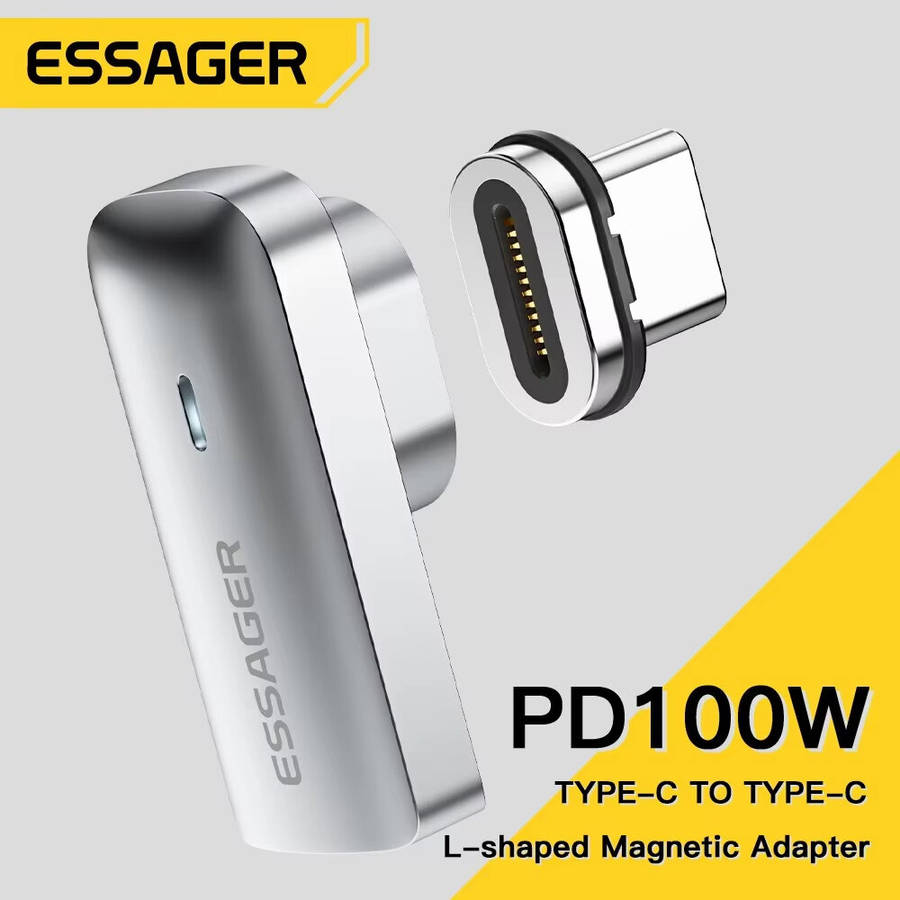 Grey - Essager ES-OTG10 PD100W Magnetic USB-C OTG Adapter Fast Charging Type-C Magnet Connector 20Gb