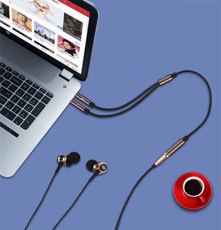 SONGFUL M4S 3.5mm Earphone Splitter Cable Stereo 3.5mm Female to 2 * 3.5mm Male Computer Microphone