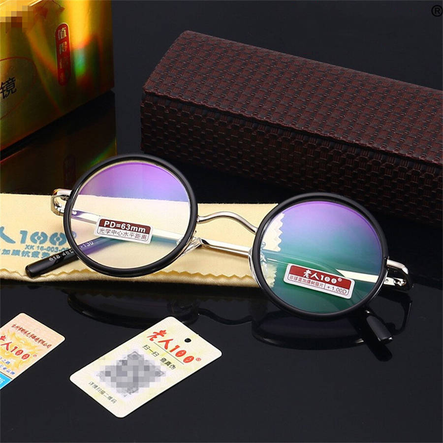 +250 - Retro Round Metal Frame Reading Glasses Minimalist Anti-blue Light Presbyopia Eyeglasses