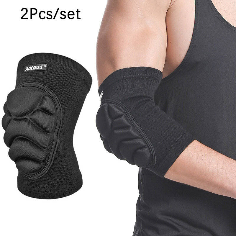 M - Aolikes 1Pair Hand Pads Elbow Protector Volleyball Sponge Support Compression Elbow Braces For B