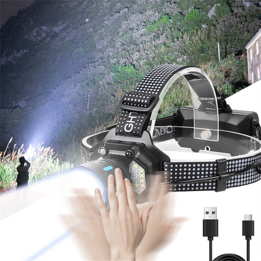 White+yellow - IPRee Dual Light Source Zoomable LED Headlamp with Sensing Switch Long-Range Strong L