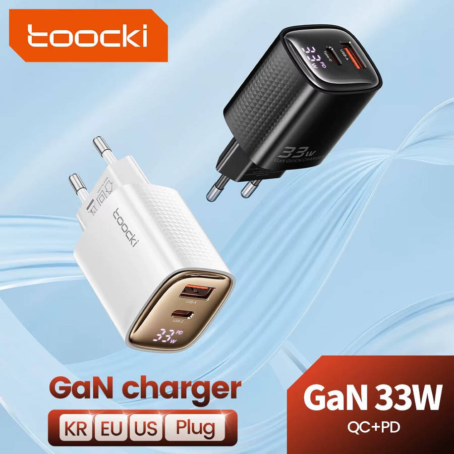 Black - [GaN Tech] Toocki TCT33-22EU 33W 2-Port USB PD Charger USB-A+USB-C PD3.0 QC3.0 Fast Charging