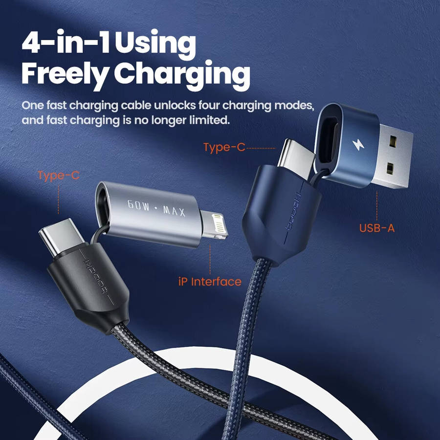 2M - Toocki TQ-X44 3A 60W USB-A/Type-C to Type-C/iP Cable Fast Charging Data Transmission Tinned Cop