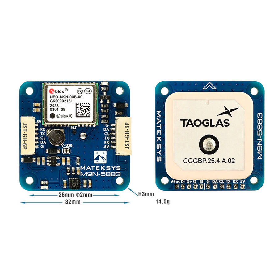 Matek Systems GNSS M9N-5883 NEO-M9N GPS Module With Magnetic Compass QMC5883L Support GLONASS, Galil