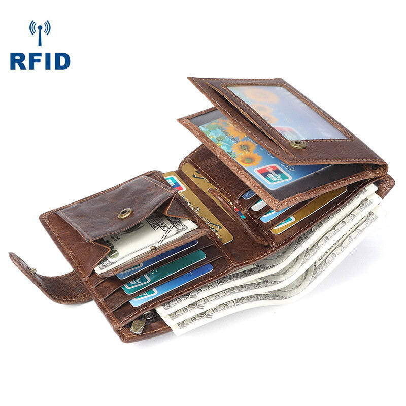 Black - Ekphero Retro Genuine Leather RFID Men's Wallet Business Casual Money Clip Multiple Card Slo