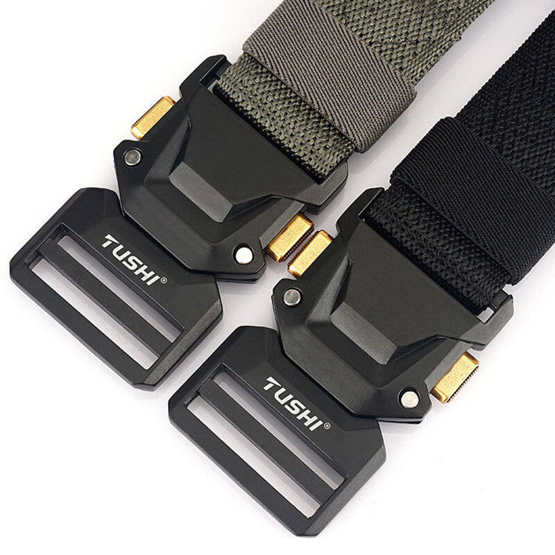 Black - TUSHI 120cm Metal Rotating Buckle Tactical Belt Nylon Wistand Inserting Buckle Casual Milita
