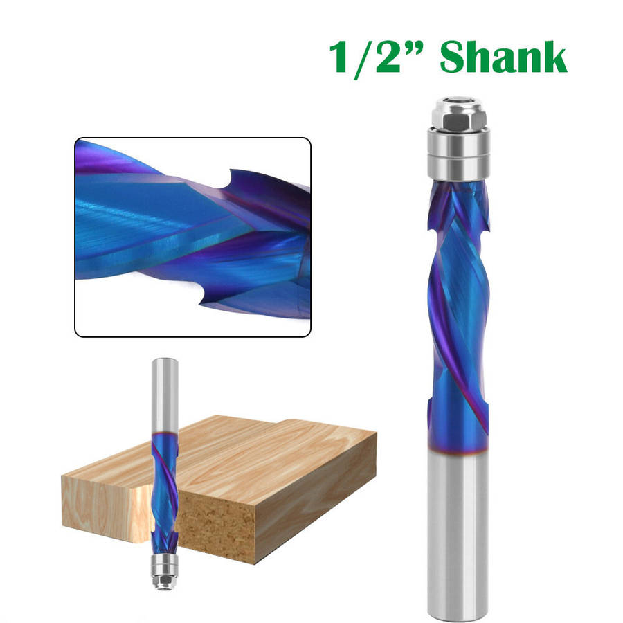 1/2 Shank - 1/2" Shank Woodworking YK20 Carbide CNC Router Bit Blue Coated Compression Flush Trim Mi