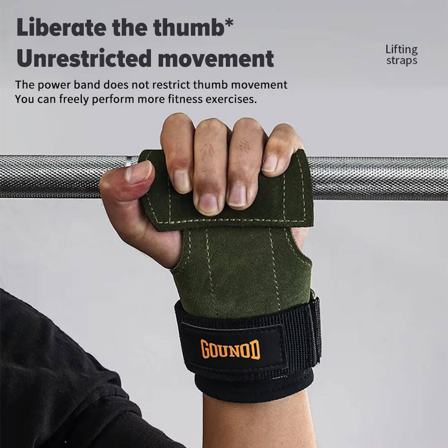 Black - GOUNOD 1Pair Cowhide Sports Fitness Non-slip Palm Wrist Protection Grip Pads for Gym Weightl