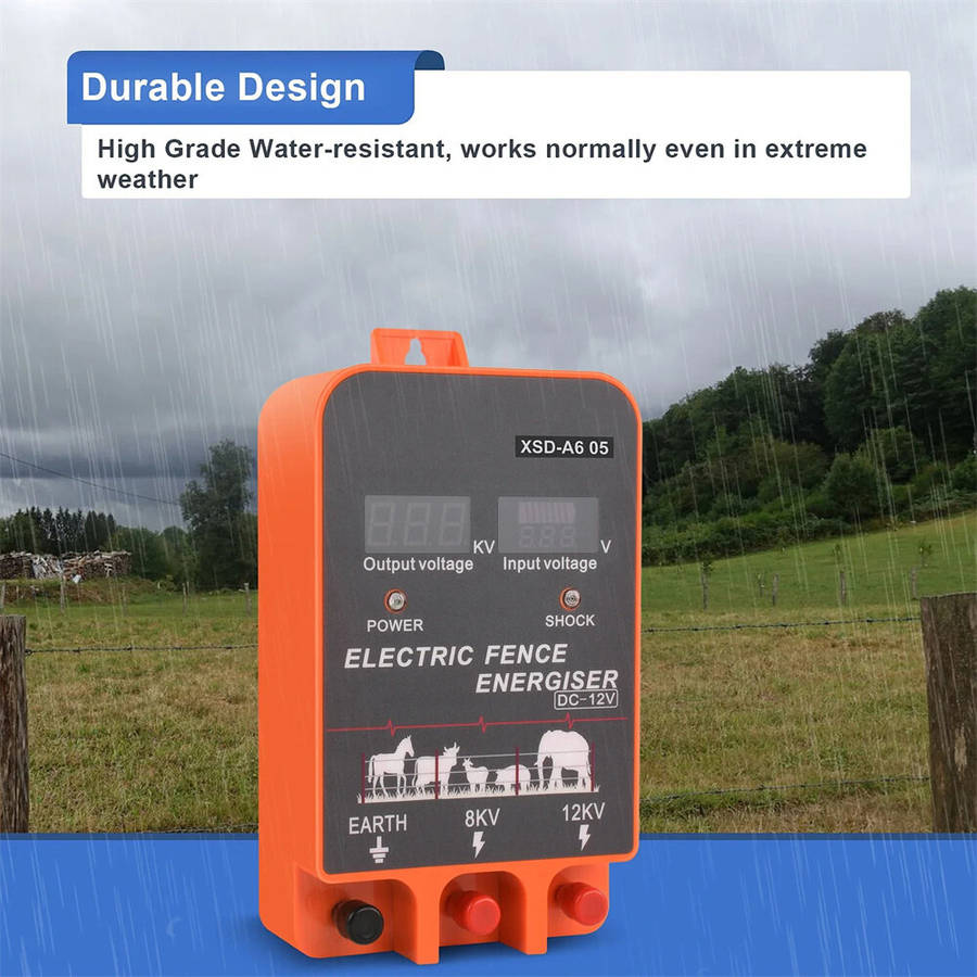 EU Plug - 5km Electric Fence Energizer 2.5 Joule With LCD Display 12V Farm Electric Poultry Equipmen