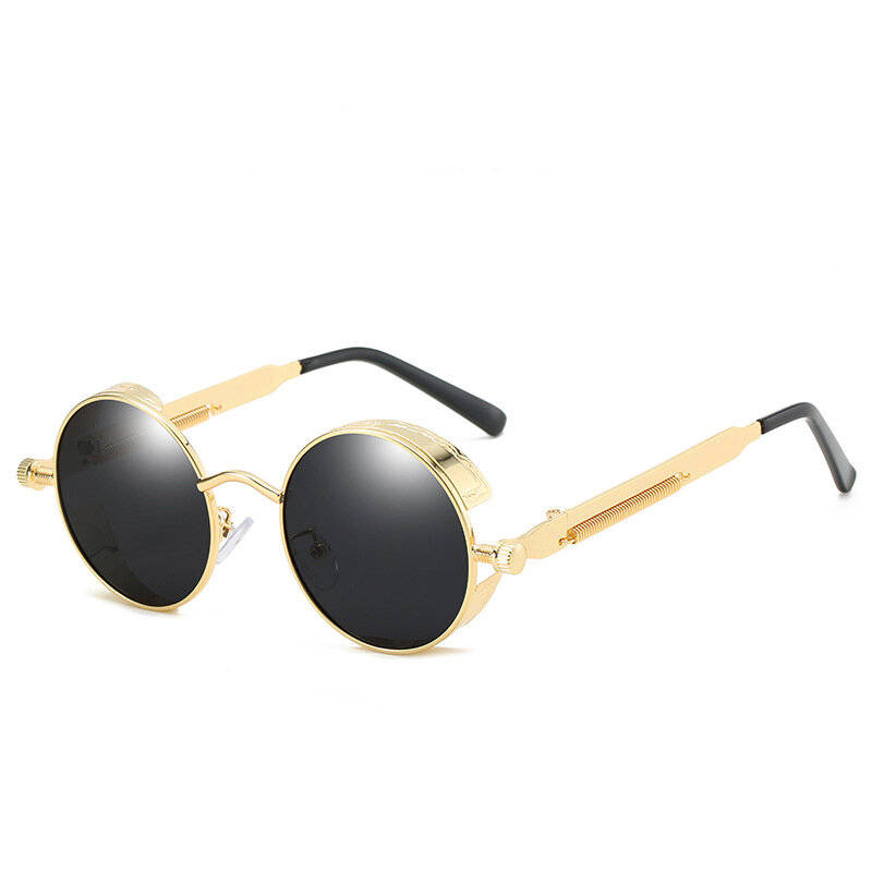 Grey - Men's Polarized Sunglasses Round Gothic Steampunk Sunglasses Men Vintage Metal Clear Lens Gla
