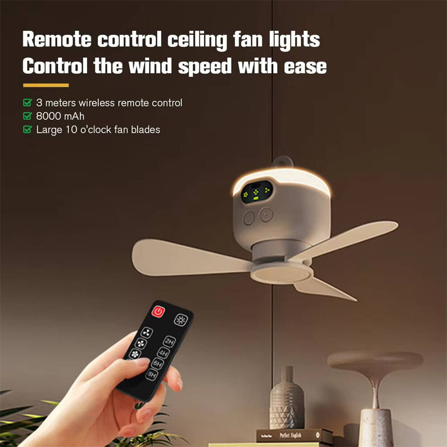 White - IPRee Portable Ceiling Fans 8000mAh Outdoor Camping Fan Tent Ventilator Cooler Rechargeable